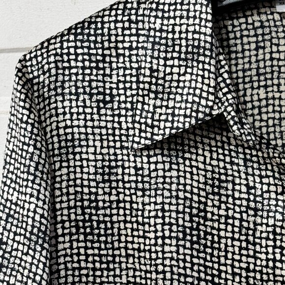 Nora Noh Silk Pet Sz M Blouse Button Up Shirt Long Sleeve Black/White Spots - Picture 3 of 11